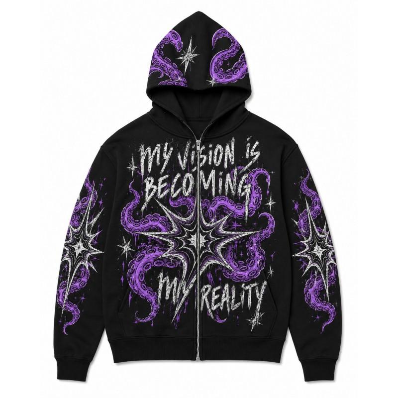 Street Hip Hop Flamme 3D-Druck Reißverschluss Hoodie Lockerer Schnitt Jugend Freizeit Winter Sweatshirt