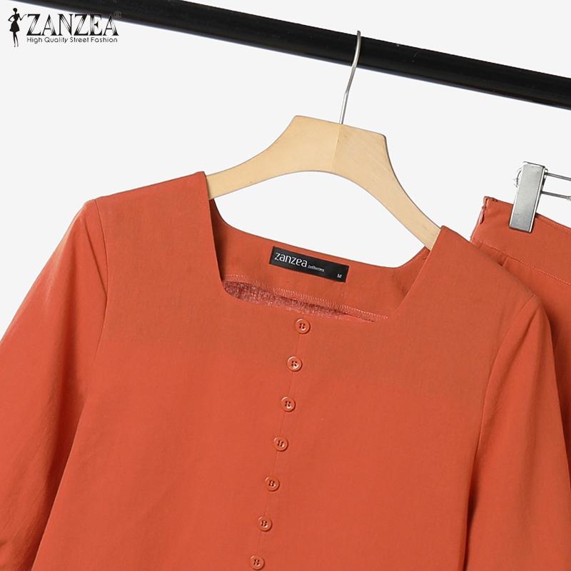 ZANZEA Womens Blouse and Pants Casual Two Piece Trousers Suit Set