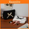Trousse de maquillage rayée en polyester avec dentelle et nœud pour un usage quotidien
