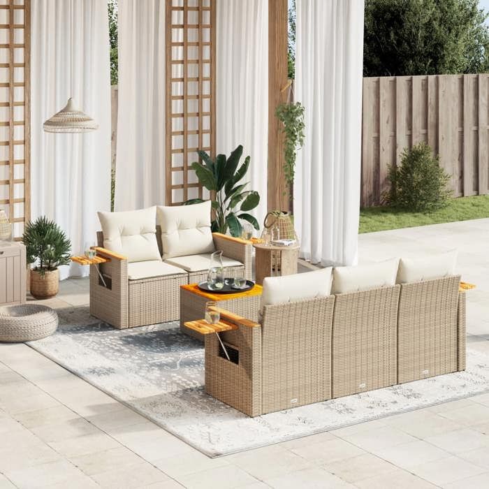 VidaXL Garden Lounge Set with Cushions 6 Pcs, Patio Sofas, Patio Furniture Set, Outdoor Furniture, Beige 3259027