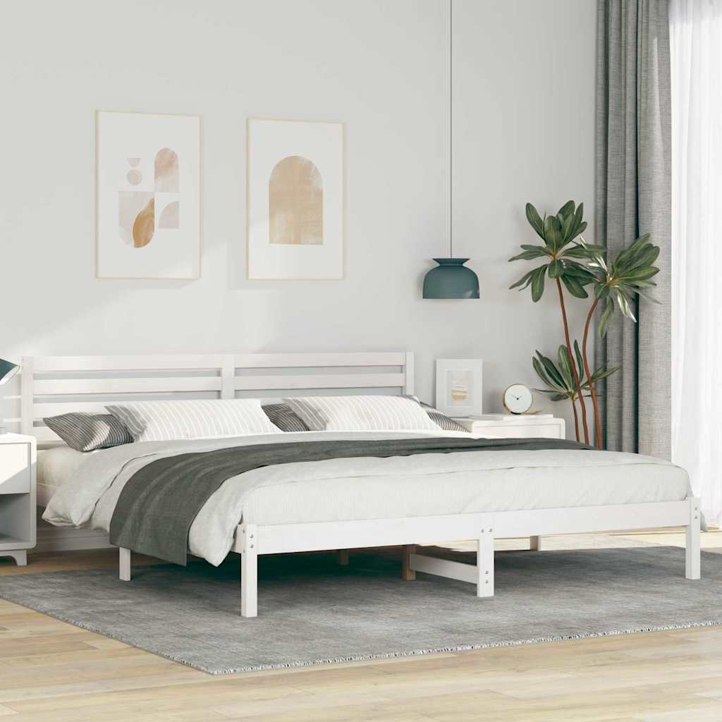 White Bed Frame with Headboard 180 x 200 cm Solid Pine Wood