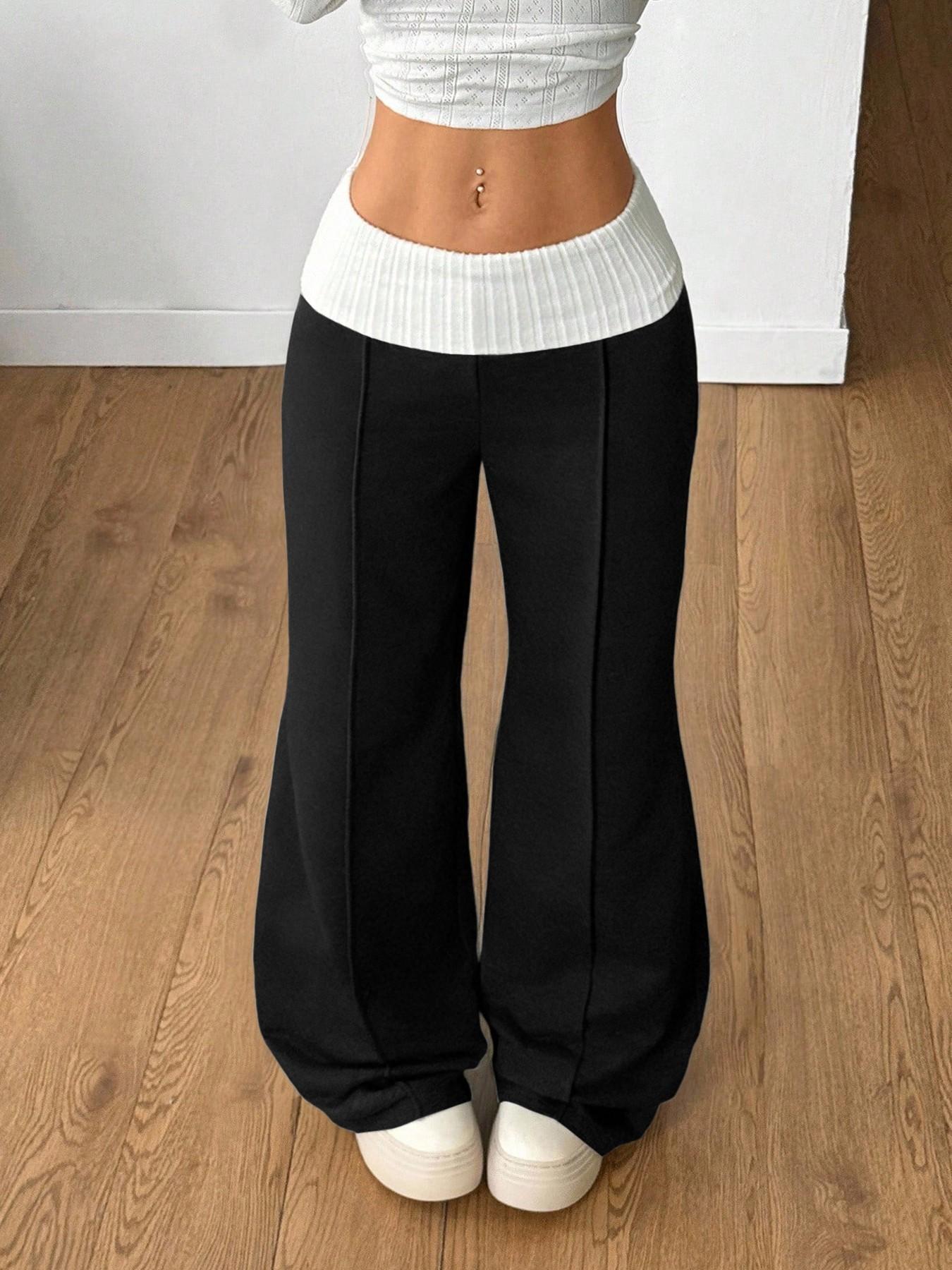 

Versatile High-Waisted Elastic Wide-Leg Sweatpants for Spring/Autumn - Slimming, Loose Fit, Good Drape, Casual Style 2026 S чорний