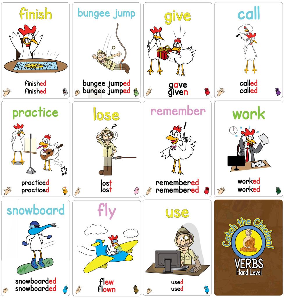 VERBS Hard Level Catch The Chicken English Card Game English Verb Flash Card Game Action English Card Game