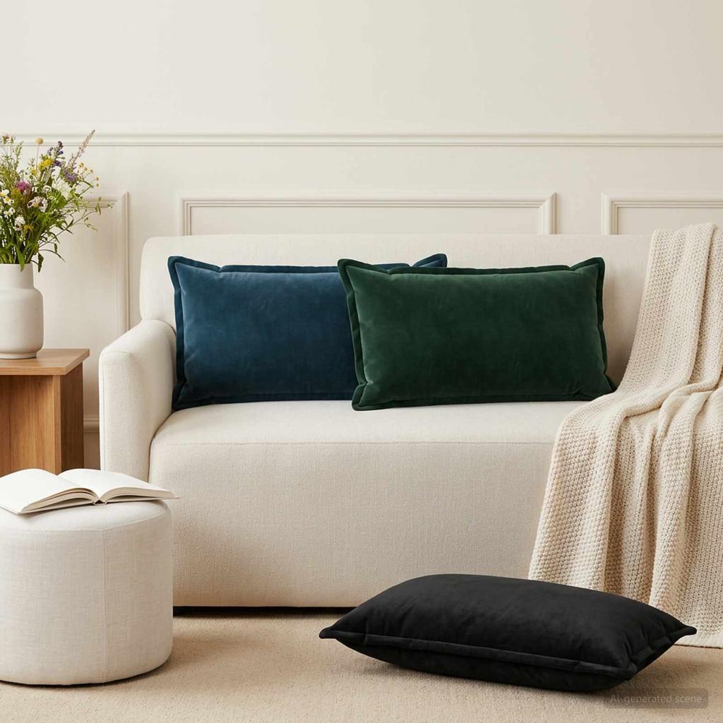 Pillow Cover 2 pcs HOUTEN Blue 40 x 70 cm Velvet