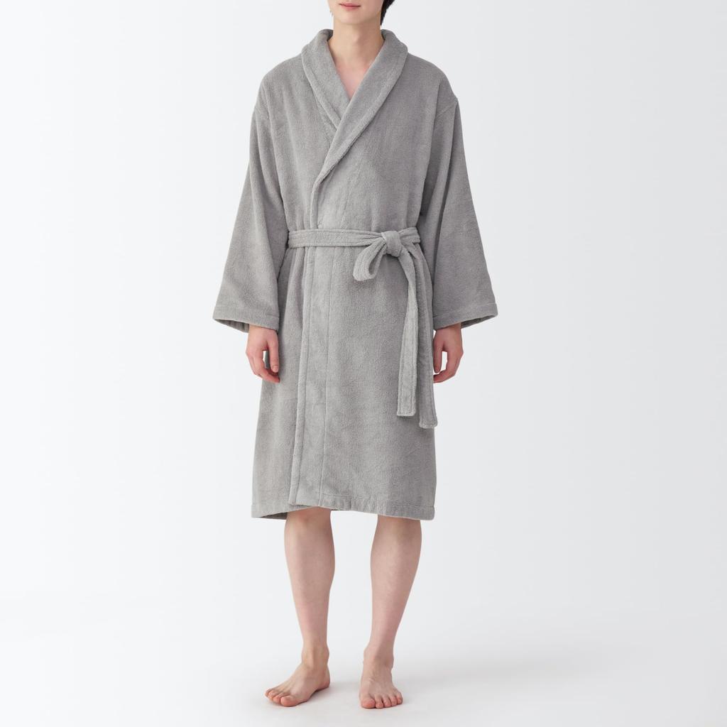 MUJI Fluffy Pile 84870576 Bathrobe, Unisex, L-XL, Gray,