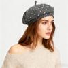Black polka dot hat woolen beret female autumn and winter face small bud hat big head circumference painter hat