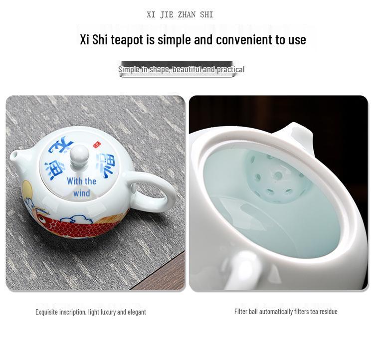 Red Arowana Na Fu Xishi Ceramic Kung Fu Gaiwan Tea Set with Gift Box