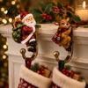 Elk Christmas Stocking Holders Holder for Mantel Shelf, Resin Santa Snowman Retro Metal Hanging Hooks Reindeer Hooks, No-Drill Fireplace Hanger