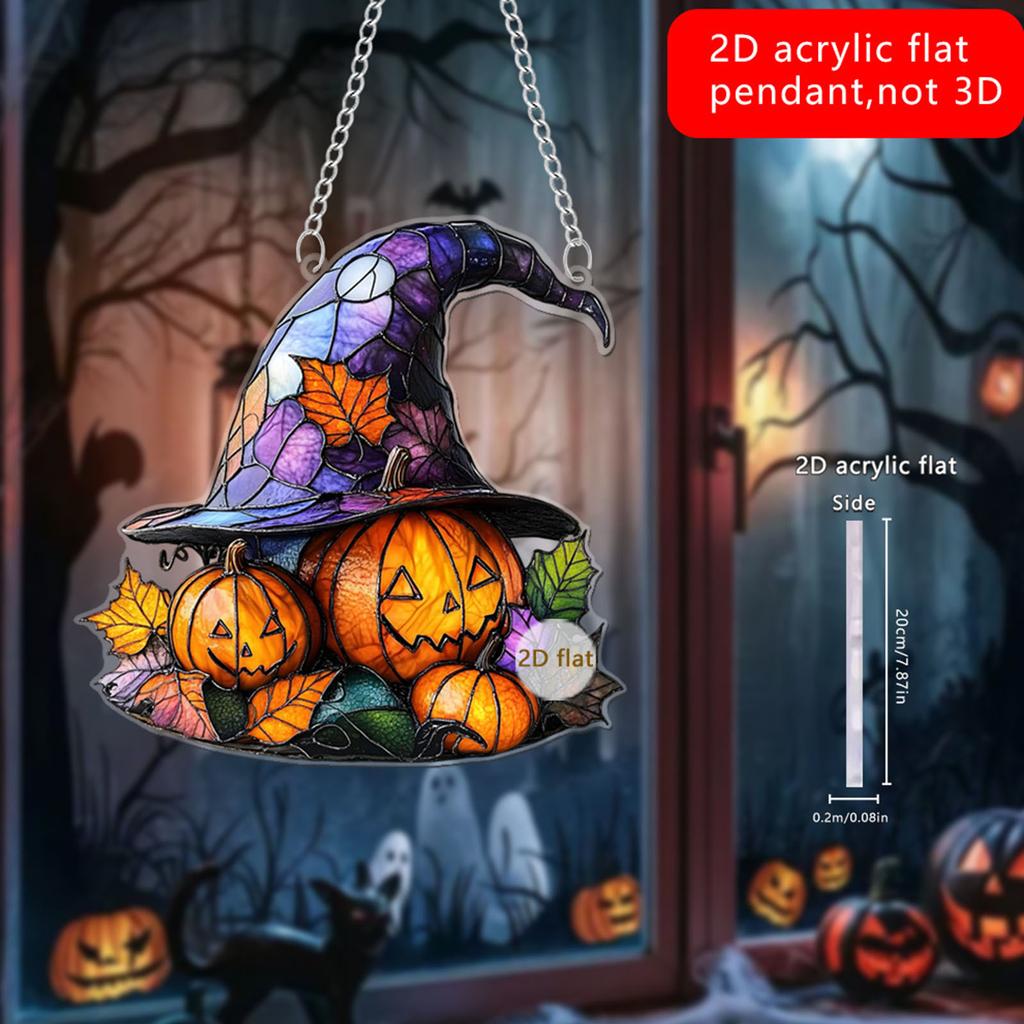 Witch Hat Stained Glass Suncatcher Window Hanging Decoration Halloween Gothic Glass Ornament for Window Home Kitchen