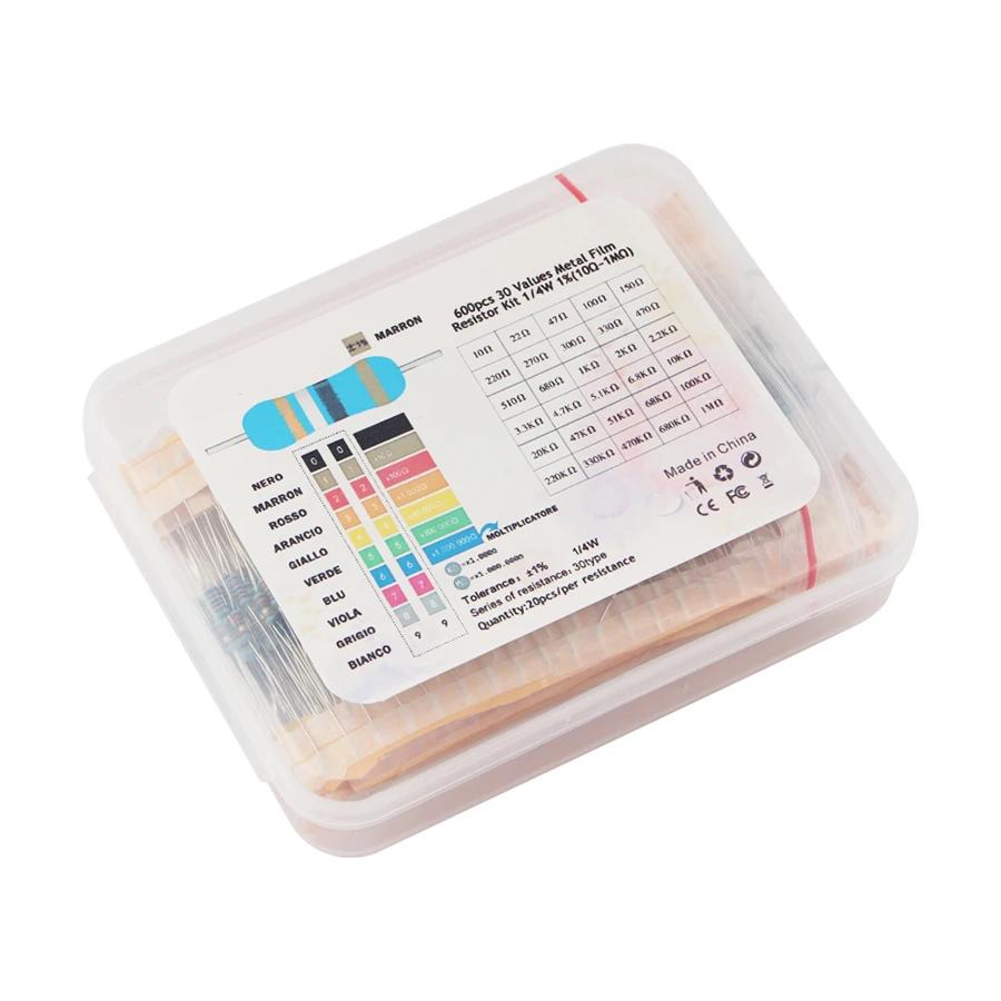 

10 Ом~1 М Ом 1% 1/4 Вт Набір плівкових резисторів 30 значень* 20 шт. Набір металевих резисторів своїми руками ВИКОРИСТОВУЙТЕ Кольоровий кільцевий опір 600 шт./лот 600Pcs