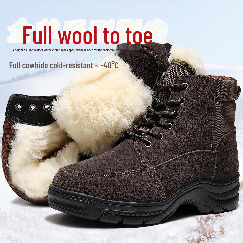 Men's High-Top Wool-Lined Martin Boots: Winter Outdoor Non-Slip Leather Boots, Thickened for Warmth.