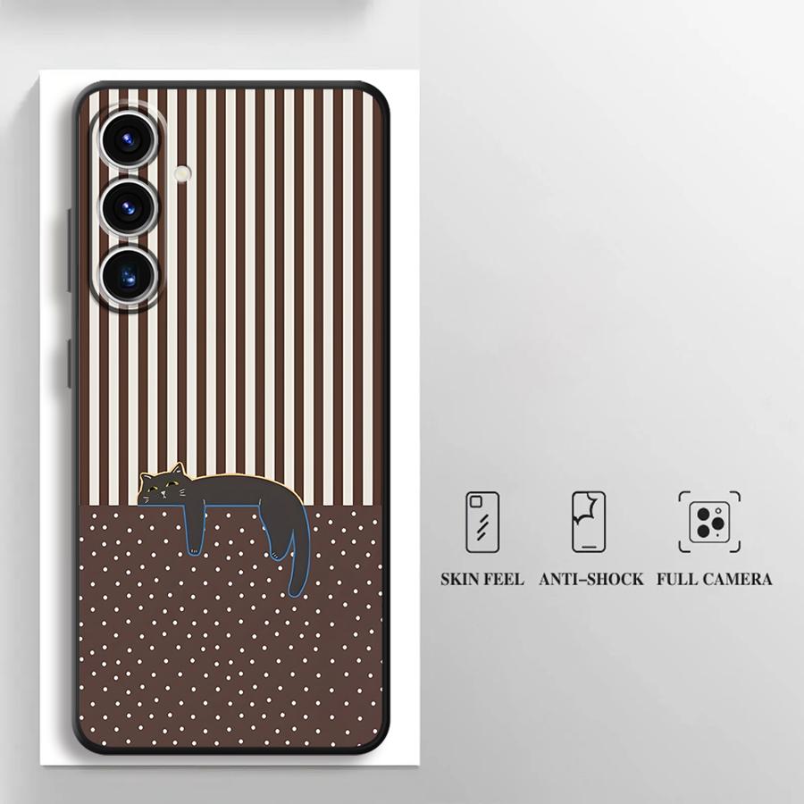 Case for Samsung Galaxy A57 A24 A53 A35 A55 A73 A51 A25 A37 A22 A32 A26 A23 A52 A36 Phone Cover A71 A72 Cartoon Grid Cat