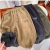 2-10Y Boys' One-piece Velvet Pants for Winter Warmth Leg Binding Pants Children's Corduroy Elastic Soft and Thick Casual Pants