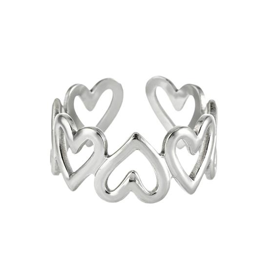 Women Adjustable Ring Anti-Oxidation Lightweight Comfortable Ring Hollow Heart Shape Exquisite Process Ring