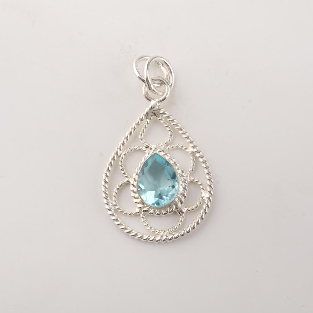 Tmavě modrý topas Stříbrný designový přívěsek 1,40" Pro svatební dar PP-19-4