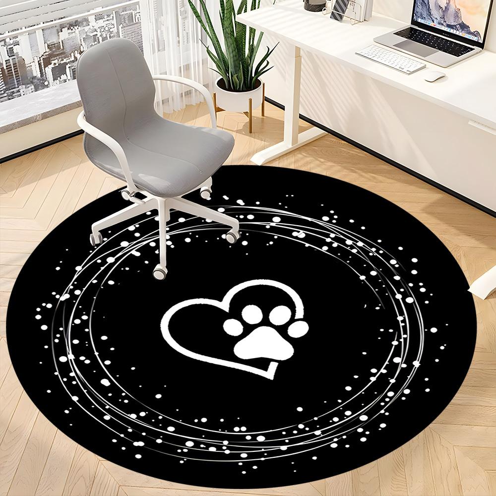 1PC PawPrint Heart Office Round Area Rug,  Mat Suitable ForOffice, Under Office Chairs Bedroom Living Room Home Decor, Room Deco