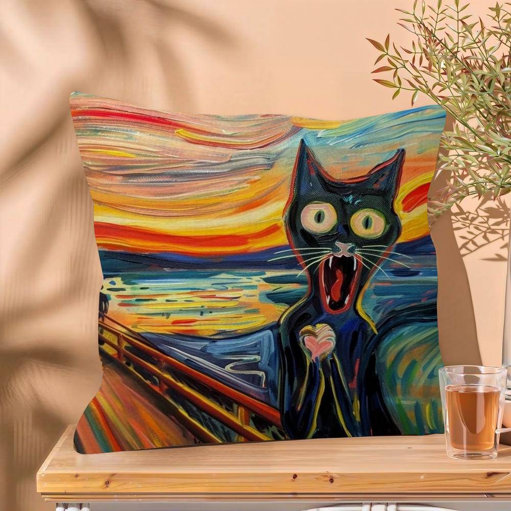 Funny Art Matisse Monet Black Cat Van Gogh Sunflowers Cushion Cover Decorative Pillow Sofa Home Decor Case Pillow Cases