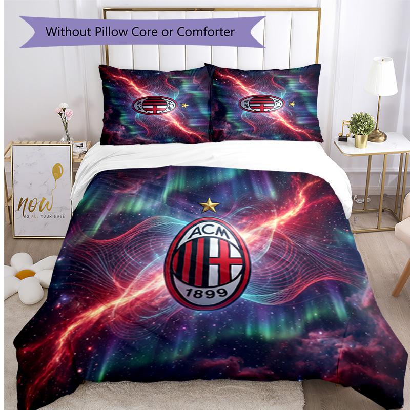 Ensemble de literie 3 pièces imprimé motif AC Milan Housse de couette et taies d'oreiller douces, respectueuses de la peau, lavables Ensemble toutes saisons Chambre à coucher