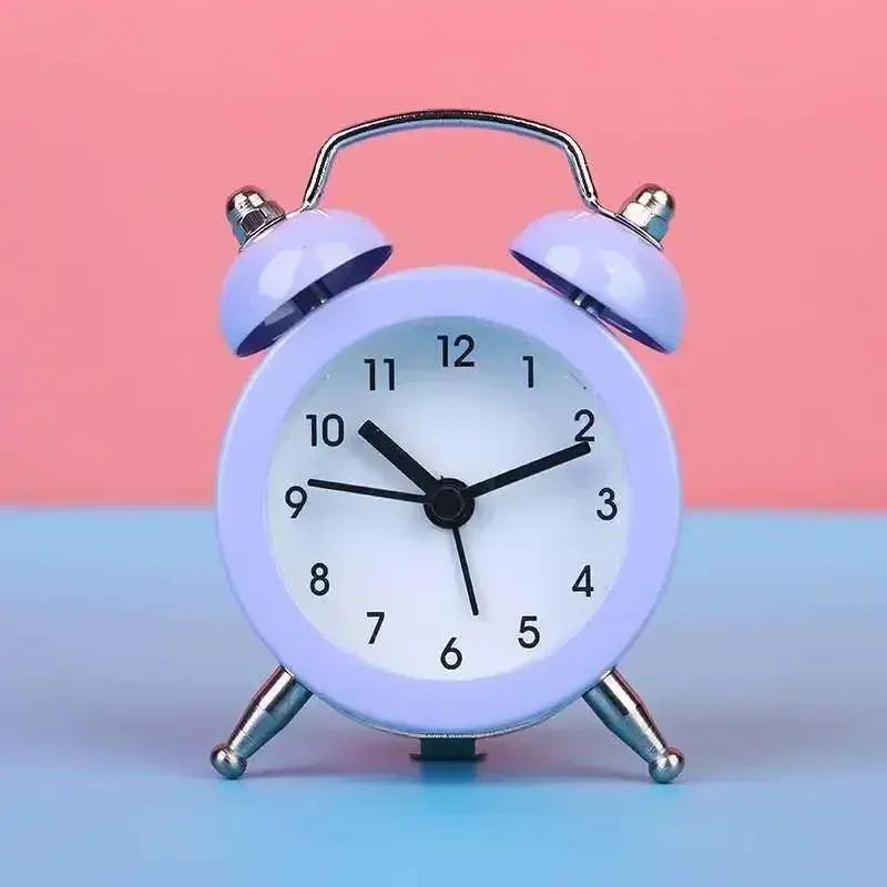 Retro Loud Alarm Clock Double Bell Mechanical Key Wound Silent Pointer Alarm Clock Night Light Clocks Home Decor  wall clock