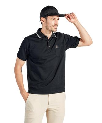 قميص بولو بأكمام قصيرة قياسي من Munsingwear مصنوع في الجولف BK00 للرجال، نقشة جلد الكلاب، اليابان، ماص للرطوبة، سريع الجفاف، قميص، MG5SHS05M، أسود،