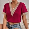 8 Color Women's V Neck Lacework Loose Top Short Sleeve Shirt Woman Blouses & Shirts