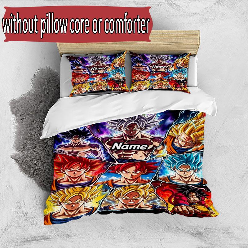 3-teiliges Bettbezug-Set (1 * Bettbezug + 2 * Kissenbezug, ohne Kern), Benutzerdefinierter Name Dragon Ball Z Muster Bettwäscheset, Heim Schlafzimmer Dekor Geschenk
