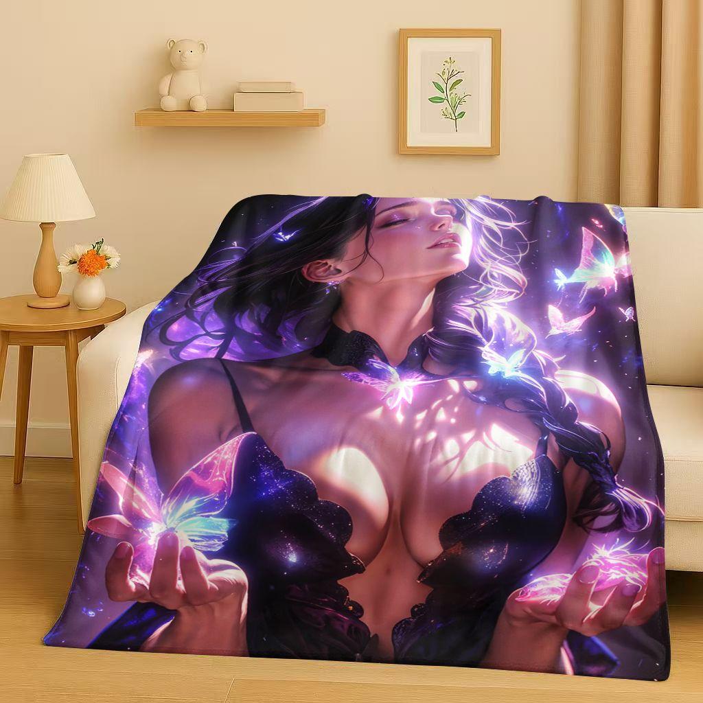2026 New Sexy Bikini Girls Cartoon Anime Characters Flannel Blanket,Soft Plush Throw for Home Bedroom Bed Sofa Cover Trave Gift