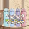 1PC Easter Bunny Cute Rabbit Cartoon Print 750ml Color Plastic Sports Water Bottle Leakproof Flip Straw Lid Suitable for Sports Office Home Use