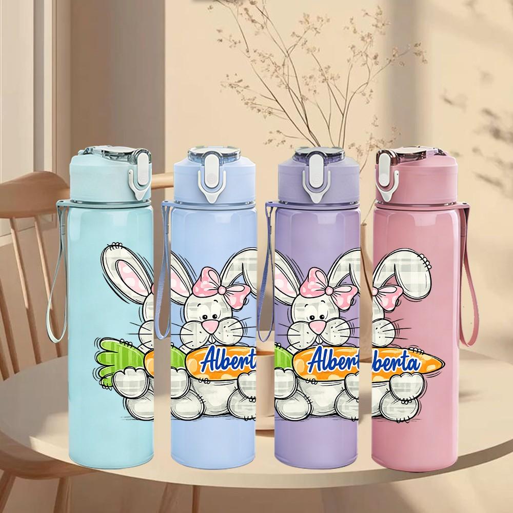 1PC Easter Bunny Cute Rabbit Cartoon Print 750ml Color Plastic Sports Water Bottle Leakproof Flip Straw Lid Suitable for Sports Office Home Use