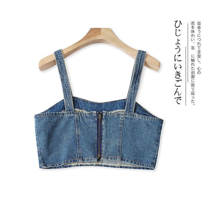 K/11 Summer New Foreign Trade Women clothes Youth Fashion Slim fit Sexy off-Shoulder Pullover Denim Sling Tube Top