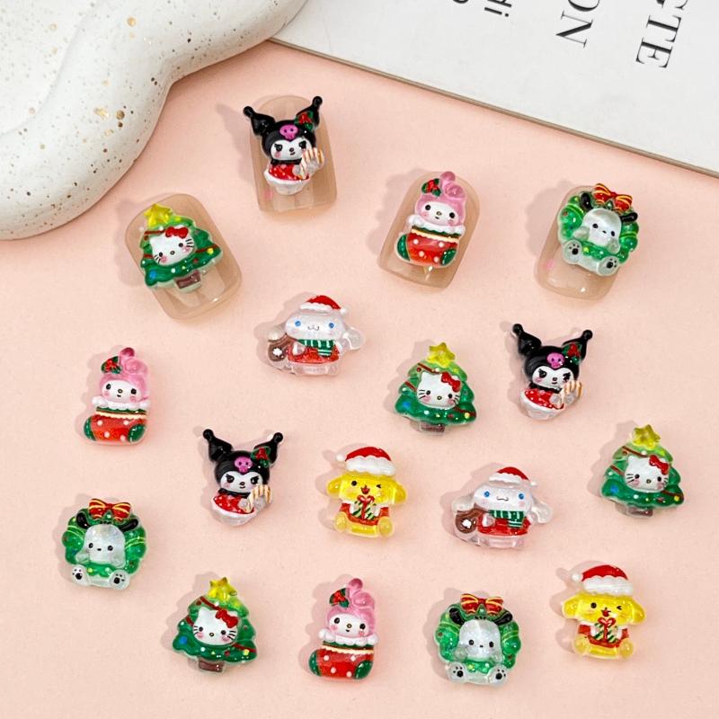 20Pcs Cartoon Creative Christmas Nail Charms Cute Kuromi Hello Kitty Resin Nail Art Festive Diy Nail Decor For Holiday Manicures