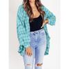 Womens Autumn and Winter Updated Style Rosted Lantern Sleeve Comfortable Fit Plaid Blouse