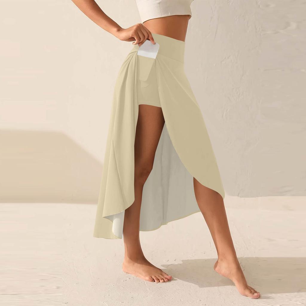 Women's Fashion Casual Solid Colour Slit Ruffle High Waist Fluttering Shorts Skirt