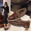 Coarse Heel Plush Warm Fluffy Shoes Women's Autumn and Winter New Pointed Mary Jane Single Shoes Temperament Versatile Small Leather Shoes