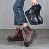 Johnature Plush Genuine Leather Women's Cotton Boots Casual Side Zipper Thick Soled Wedges Short Boots
