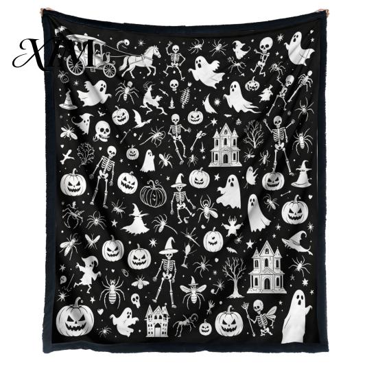 Washable Velvet Throw Blanket Halloween DIY Coloring Blanket, with Ghost Patterns, Color Your Cozy Bed for Creative Adults Own And Kids, Home