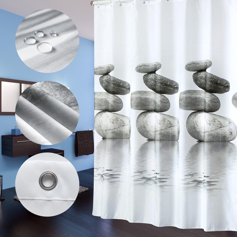 Gray Stone Shower Curtain Waterproof Mildew Proof Bath Curtain with Hanging Hooks