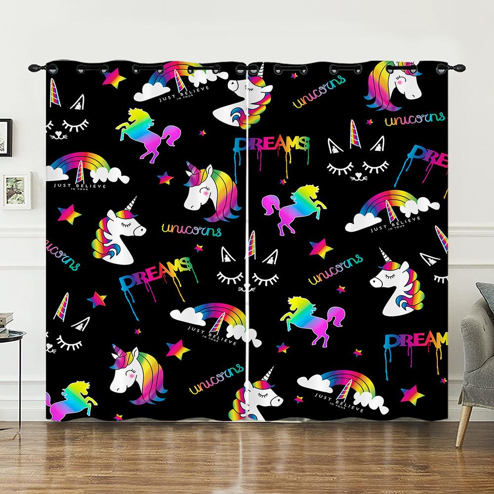 Curtain Unicorn Animal 3D Digital Printing Blackout Curtain Punching
