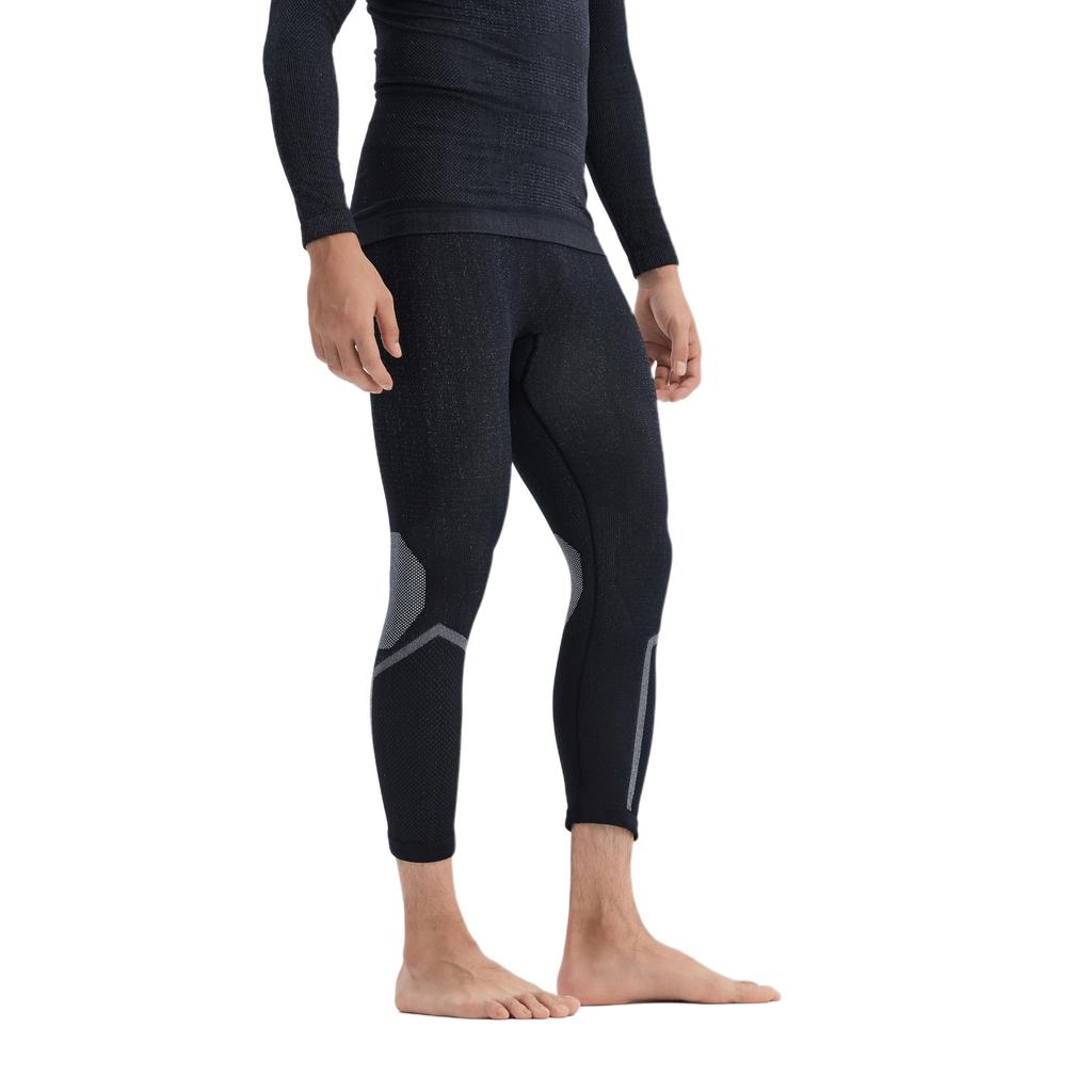 Decathlon WEDZE BL500 SEAMLESS Body Mapping Warm Ski Cropped Leggings Men's Smoky Black/Snow White