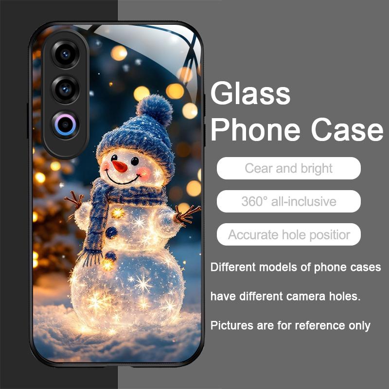 Cute Winter Christmas Snowman Pattern Tempered Glass Phone Case for Oneplus 13 R 12 11 10 9 Nord 2T CE 4 3 2 Lite ACE3 Pro Cover