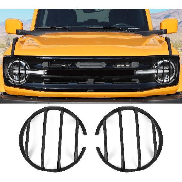 Front Headlight Lamp Cover Trim Bezels Accessories For Ford Bronco + Black