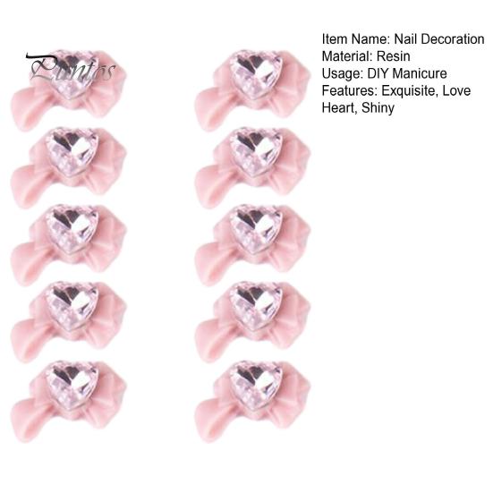 10 ks DIY dekorace na nehty 3D umělý křišťál srdce na růžové mašličce Kamínky na nehty kamínky na telefon Pouzdro na telefon Dekorace Příslušenství Potřeby na manikúru