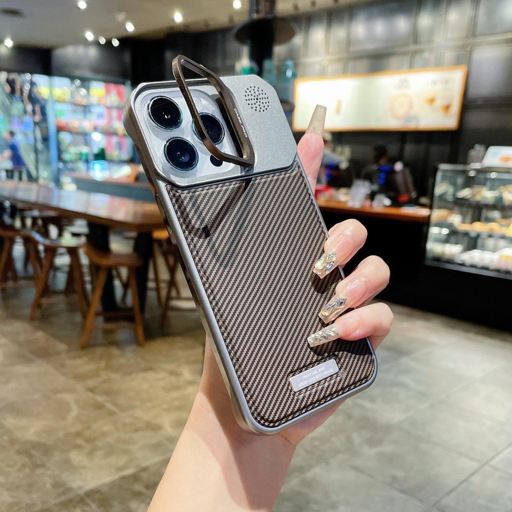 

Carbon Fiber Built-in Magsafe Magnetic Ring Lens Holder Phone Case for IPhone 16 Pro Max 16 Plus 15 Pro 14 Plus 13 Pro 12 11 ProtectCover For iPhone 16 Pro Max коричневий