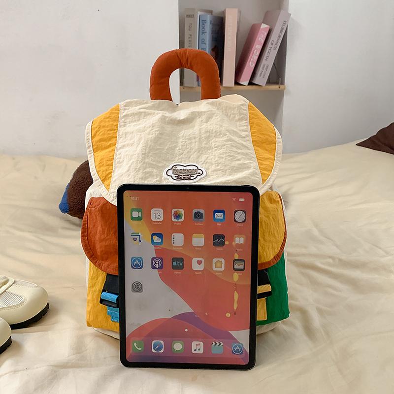 Contrast Color Backpack Stitching Student Schoolbag Women's Lightweight Backpack