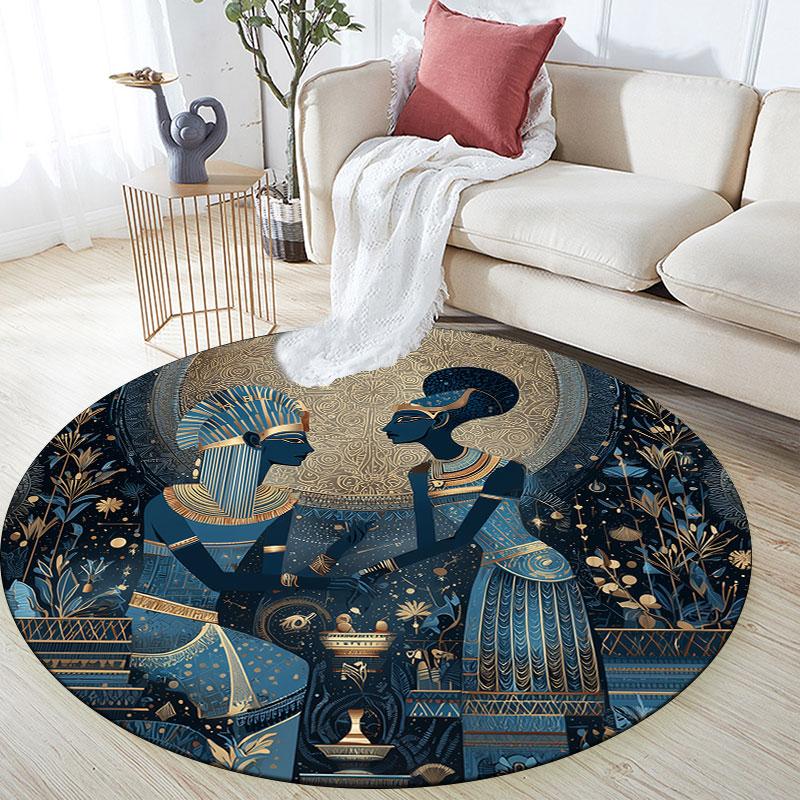 Egypt pattern round rug,Carpet Rug for Living Room Bedroom Playroom ,Non-slip Floor Mat,Holiday Gifts and Birthday Gifts.