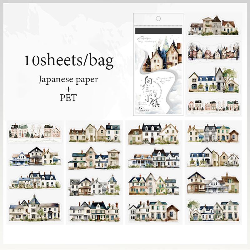 Книга наклеек 10 листов/пакет наклейки с пейзажем рустикального города набор наклеек для блокнота канцелярские товары DIY ручная работа скрапбукинг дневник вырезанная наклейка