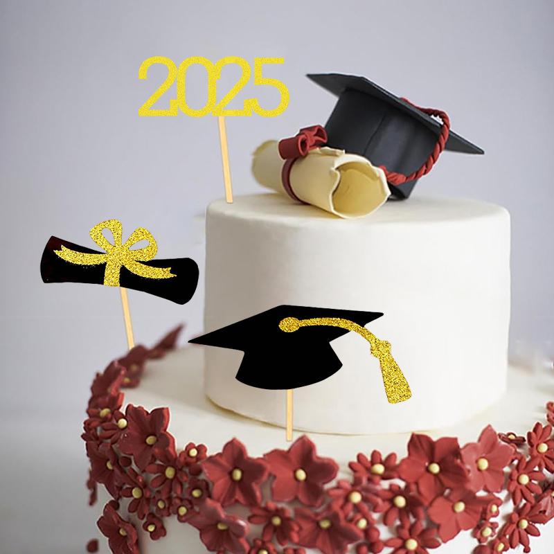 2025 Graduation Cupcake Toppers, 24Pcs Food/Appetizer Picks For Graduation Party Mini Cake Decorations, Diploma, 2025, Grad Cap