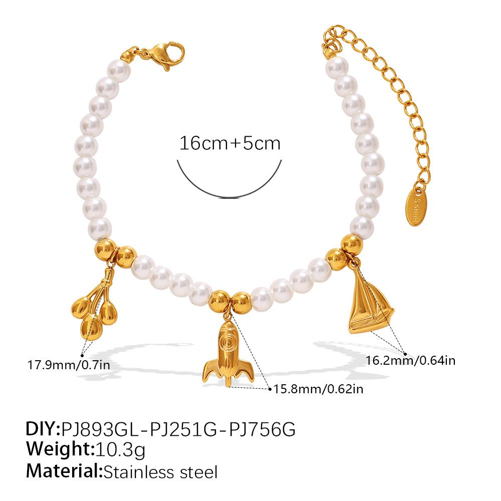 Luxo Leve Vitalidade Diversos Pingentes DIY Pulseira de Contas Brancas Colar Aço Inoxidável Redutor de Idade Doce Estilo Menina Conjunto
