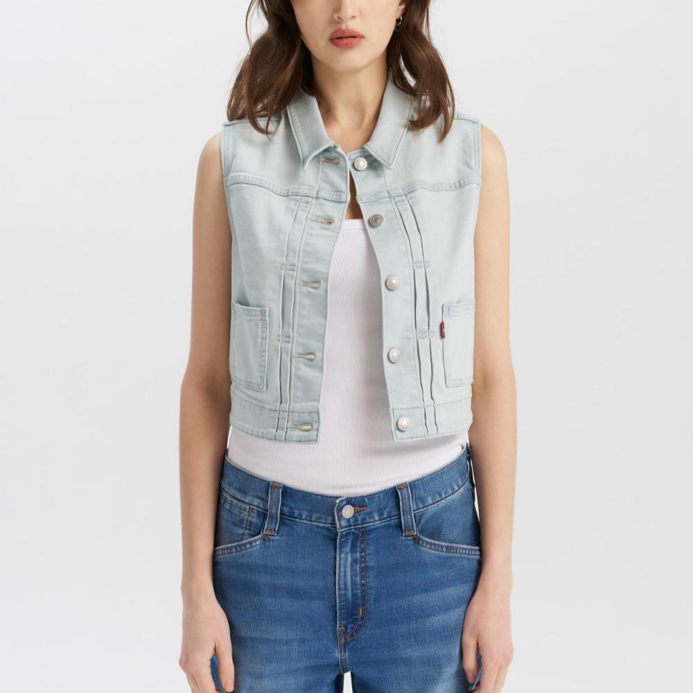 Levis Comfortable Button-Down Denim Vest Women Vests 003XP-0000