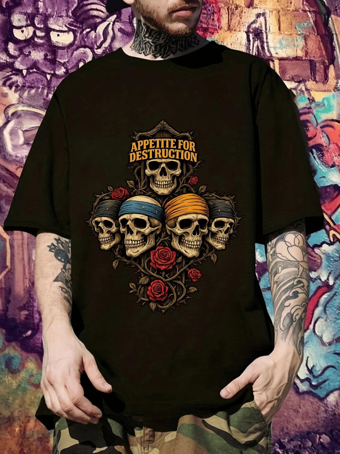 Casual Graphic T-shirt -  Destruction for Destruction  Skull & Rose Design XXXXL